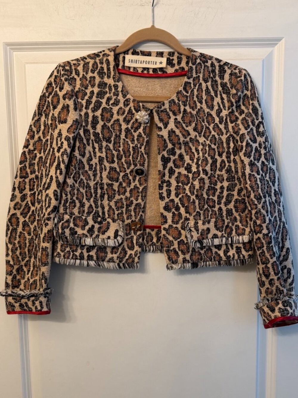 SHIRTAPORTER Leopard Tweed Cropped Jacket, IT 40 / US 4